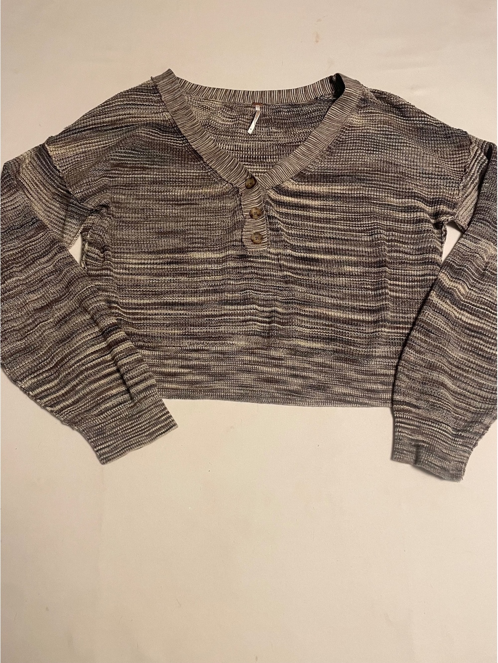 Free People Gray Knit Henley Crop Sweater Medium